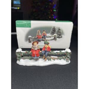 Vintage 1998 Dept. 56 Holly Split Rail Fence with Children in Original Box Mint!